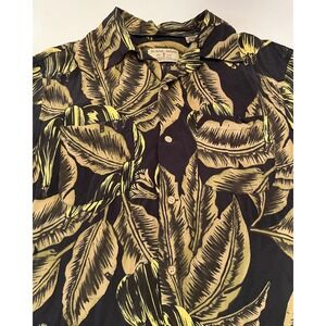 Burma Bibas Men's Short Sleeve Button Up Black Yellow Leaves Tropical Medium